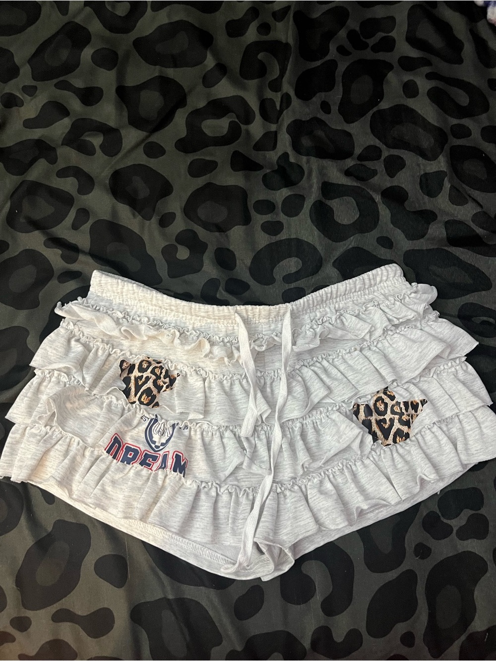 Women’s Ruffle Skort - Light Gray with Leopard Accents
